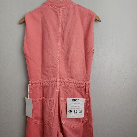 Etica Anthropologie Camden Denim Jumpsuit Coral Wide Leg Utility Small NWT - Picture 14 of 16